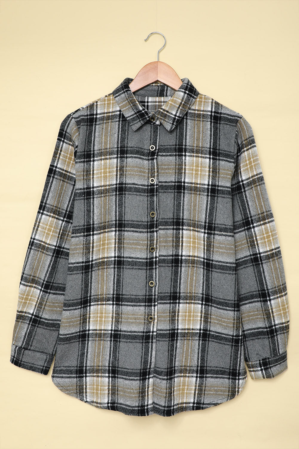 Oversize Rounded Hem Plaid Shirt with Slits