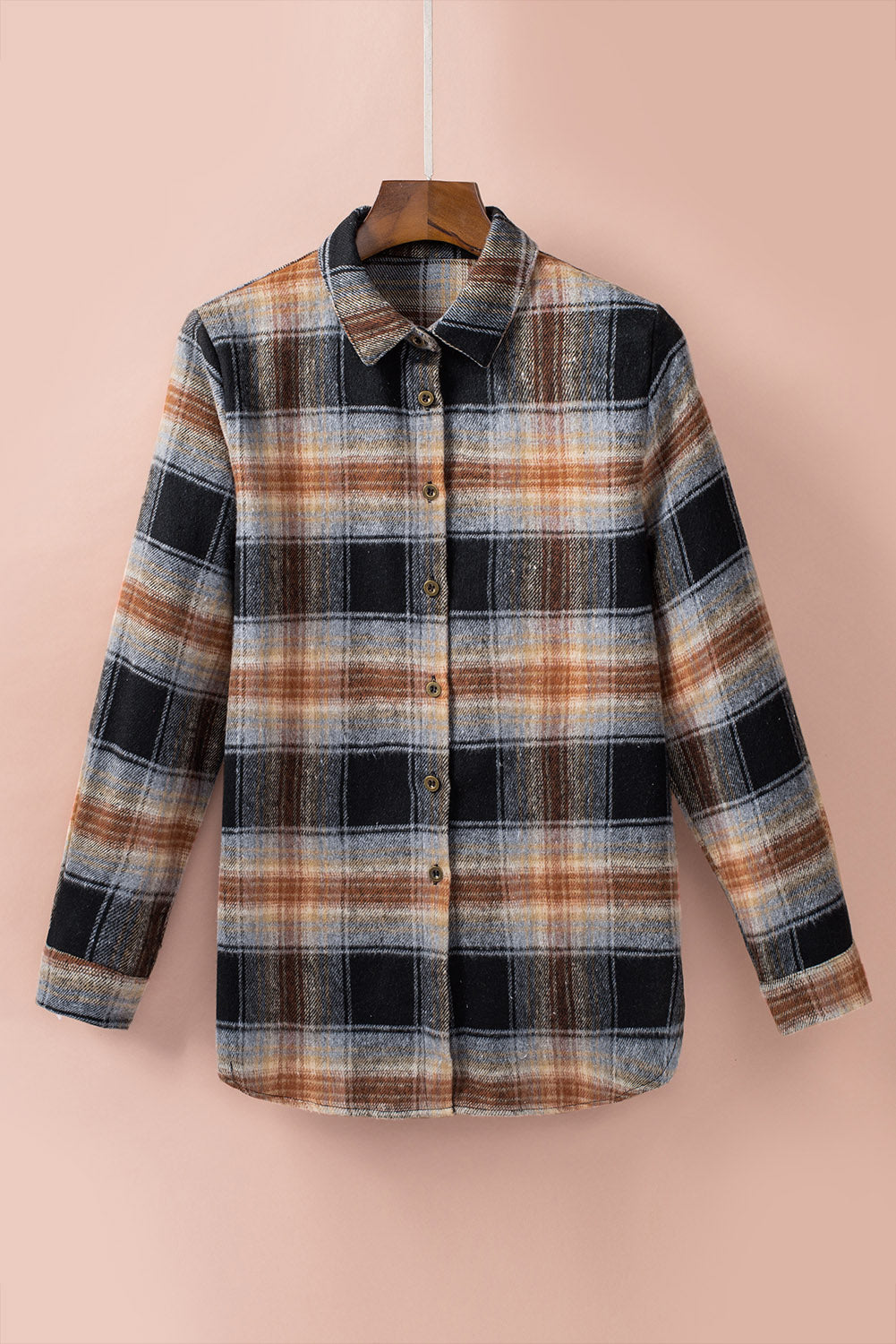 Oversize Rounded Hem Plaid Shirt with Slits