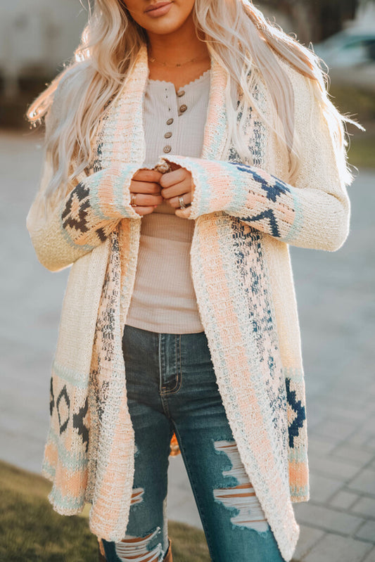 Apricot Aztec Print Open Front Cardigan