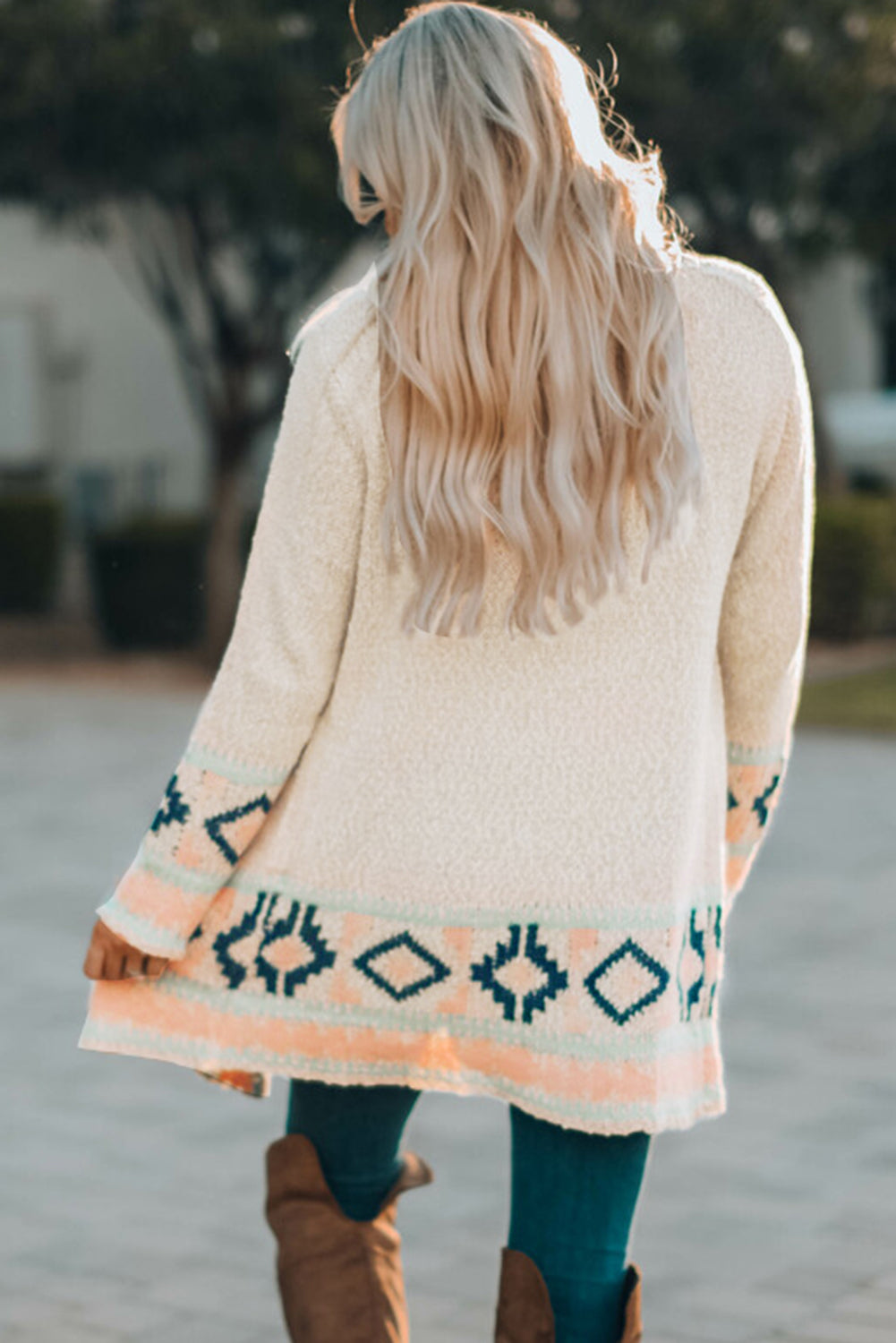 Apricot Aztec Print Open Front Cardigan