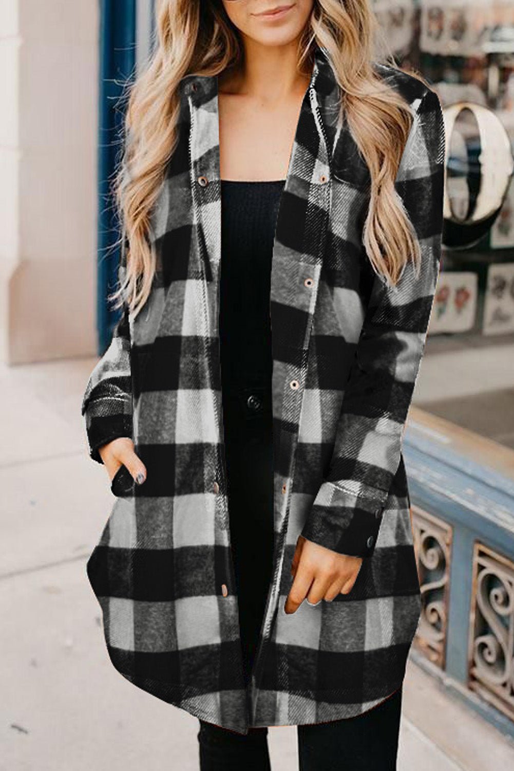 Turn-down Collar Plaid Shirt Coat