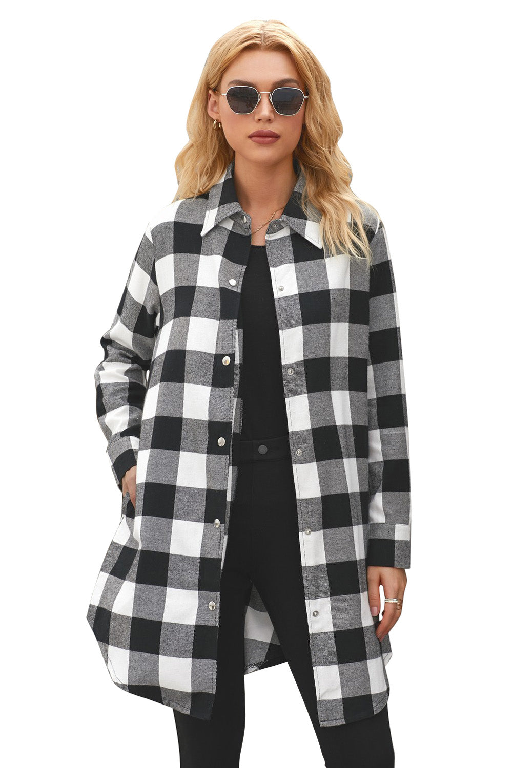 Turn-down Collar Plaid Shirt Coat