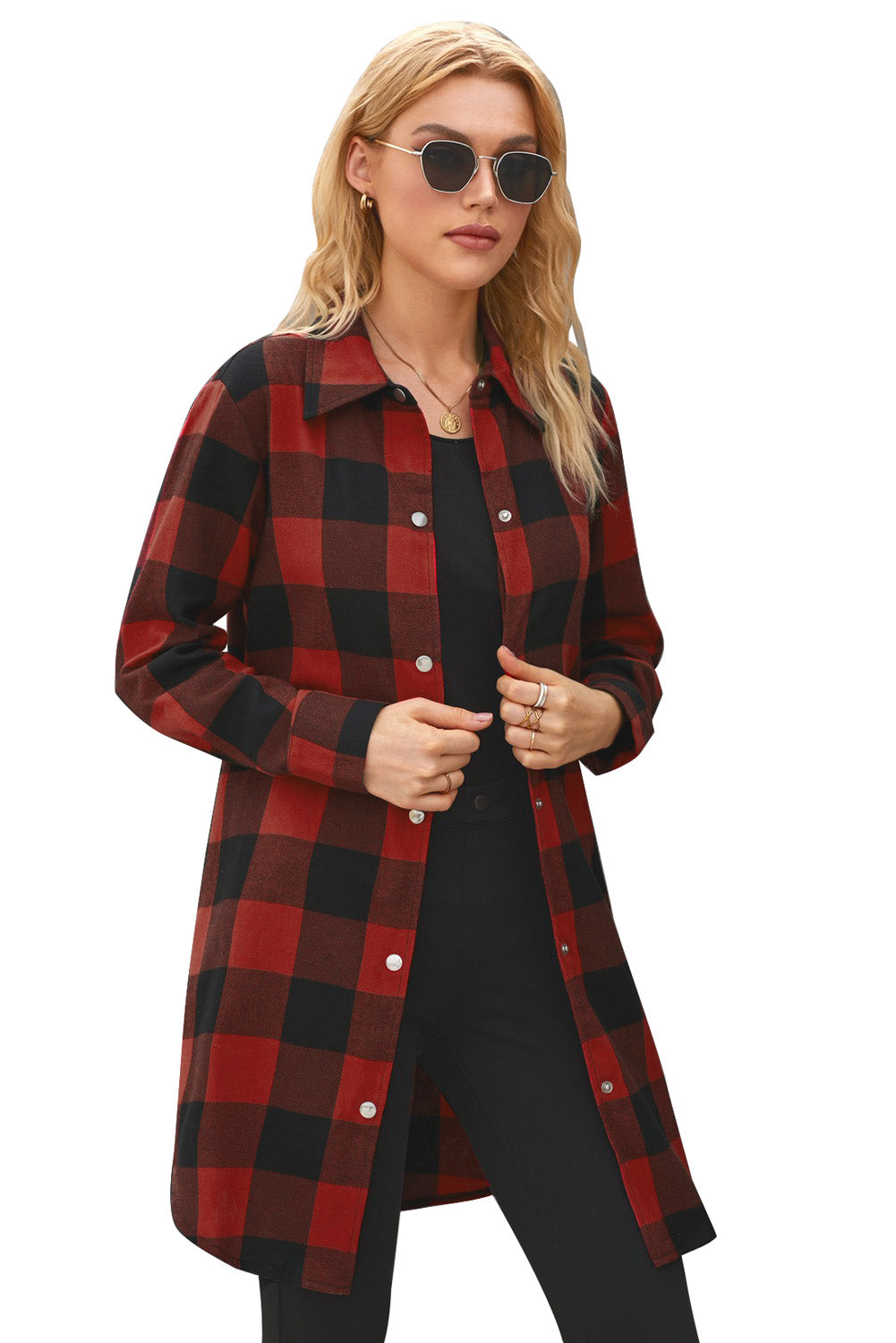 Turn-down Collar Plaid Shirt Coat