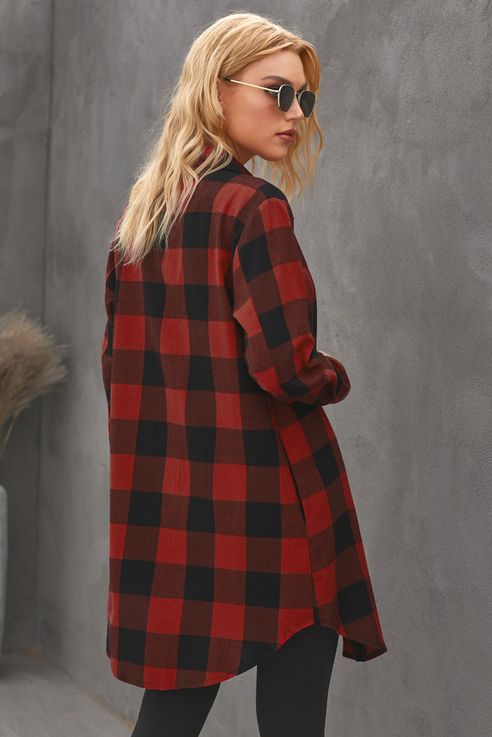 Turn-down Collar Plaid Shirt Coat