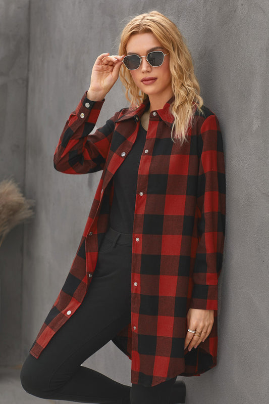 Turn-down Collar Plaid Shirt Coat