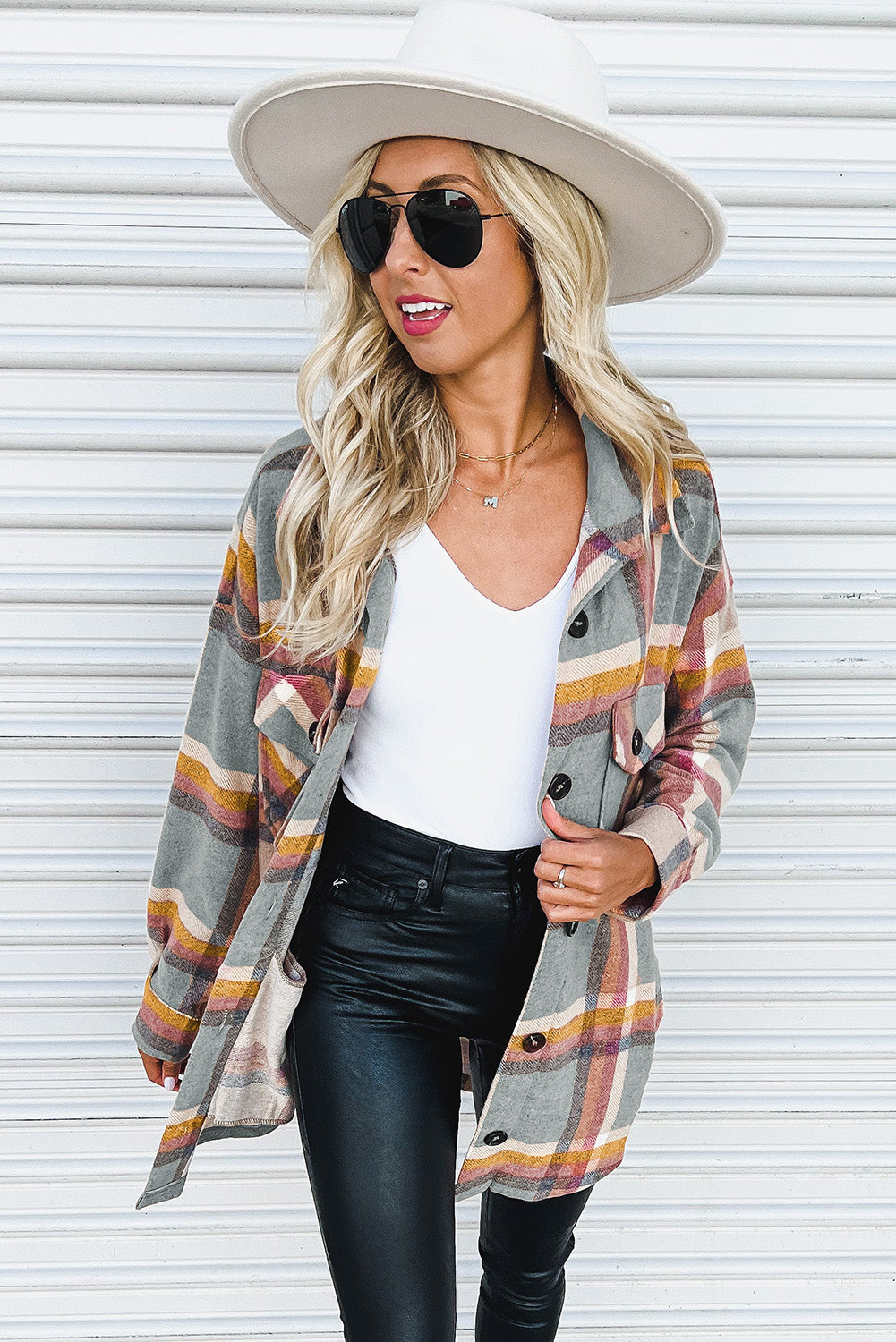 Chest Pockets Buttoned Oversized Plaid Shacket