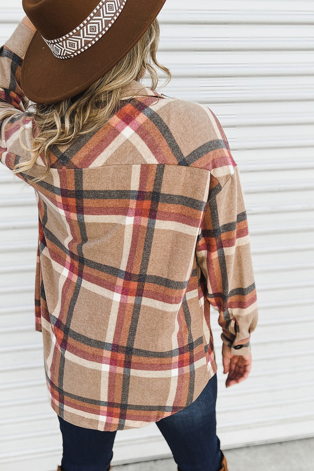 Chest Pockets Buttoned Oversized Plaid Shacket