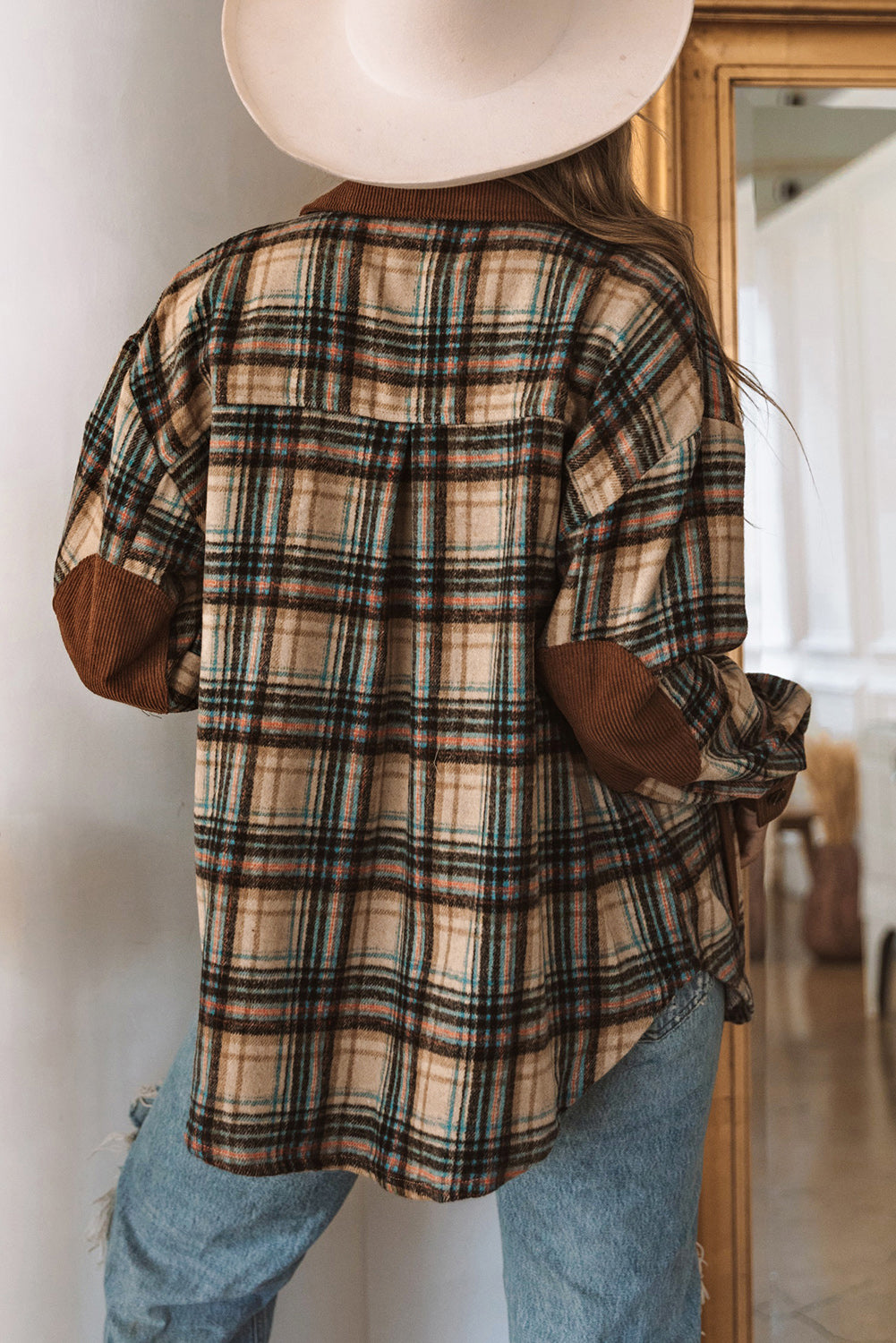 Brown Splice Corduroy Plaid Shacket