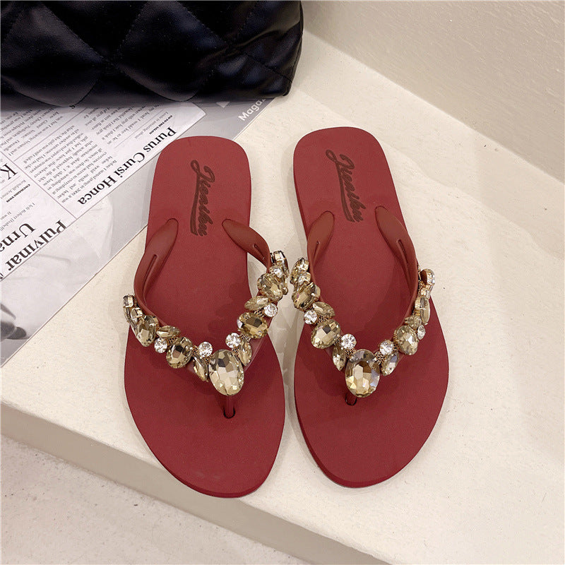 Stained Glass Flat-heeled Rhinestone Slippers