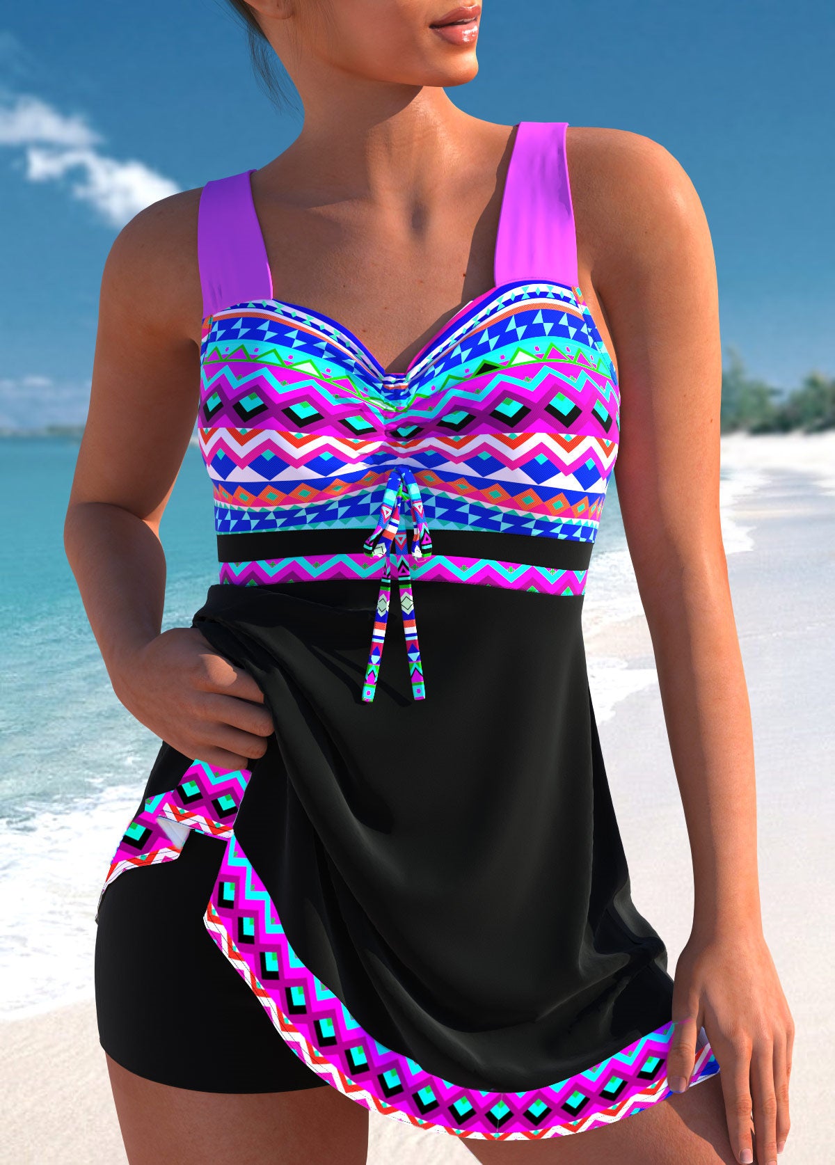 Printing Contrast Color One Piece Swimwear