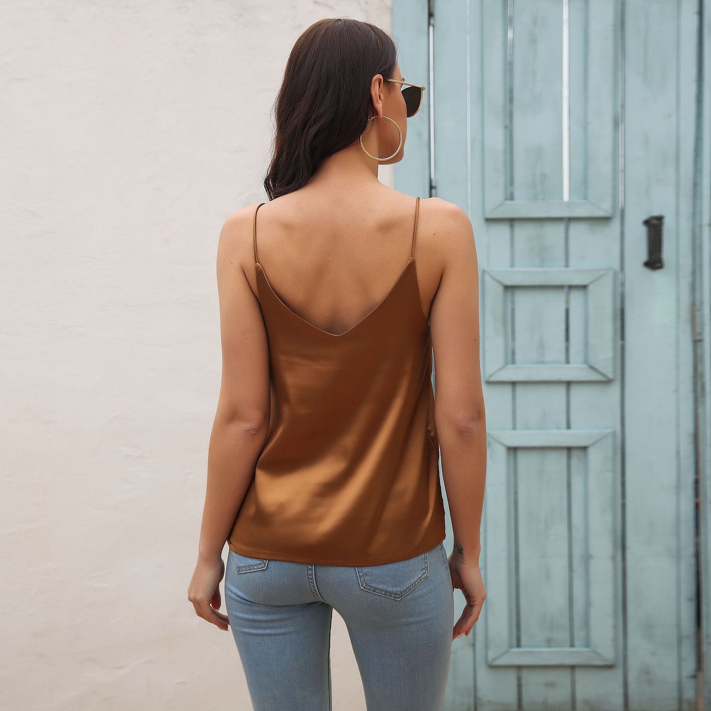 Satin V-neck Open Back Top Vest