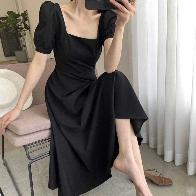 2023 Summer New Solid Simple Ruched Elegant Skirt Dress