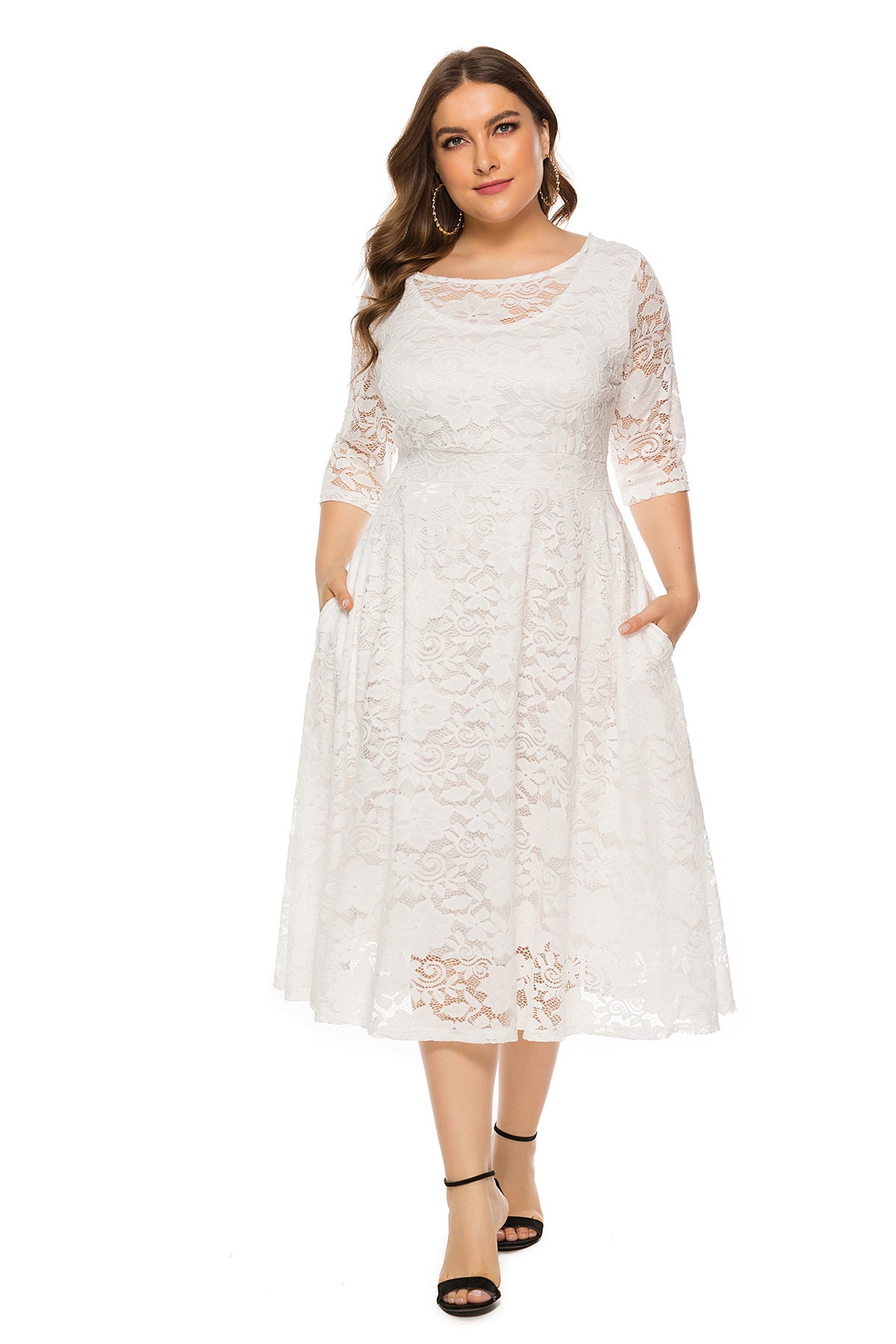 Long Skirt Hollow Lace Plus Size Evening Dress