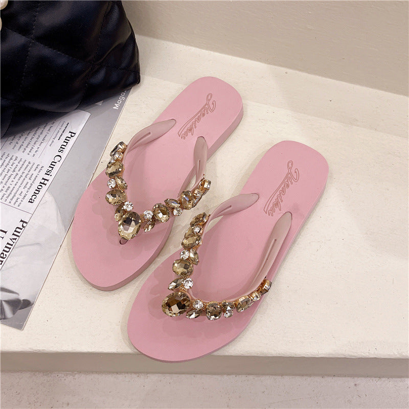 Stained Glass Flat-heeled Rhinestone Slippers