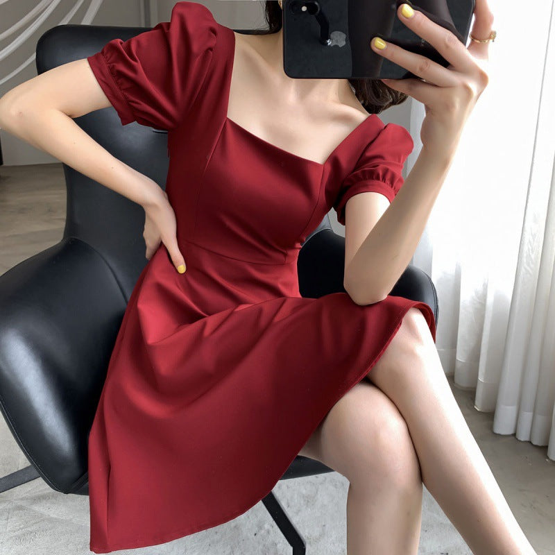 2023 Summer New Solid Simple Ruched Elegant Skirt Dress