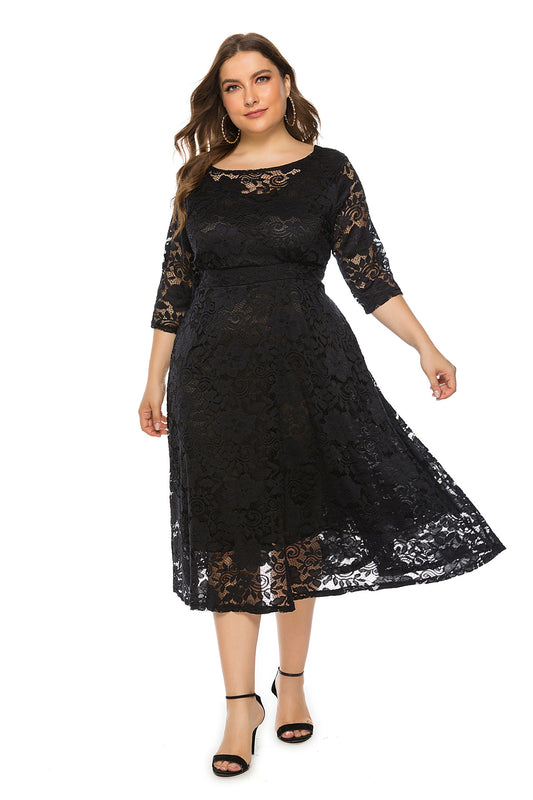 Long Skirt Hollow Lace Plus Size Evening Dress