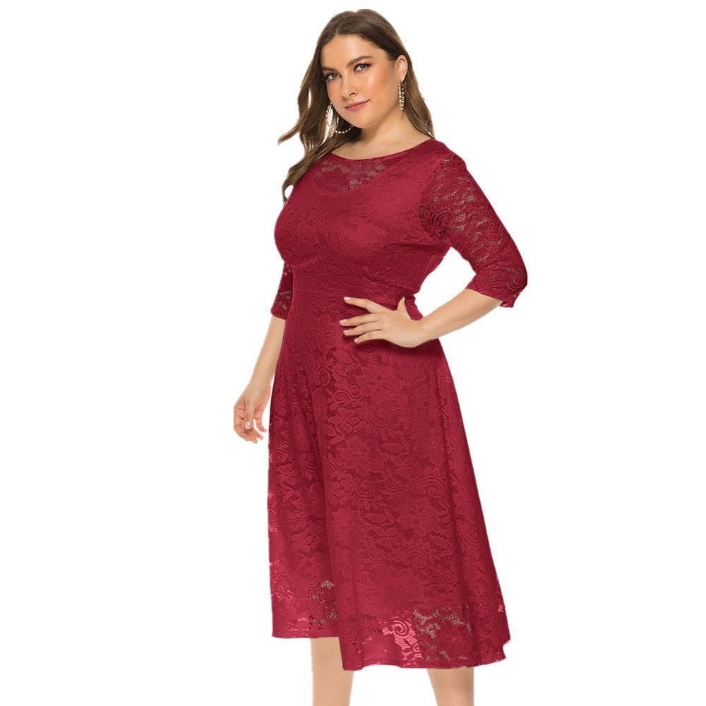 Long Skirt Hollow Lace Plus Size Evening Dress