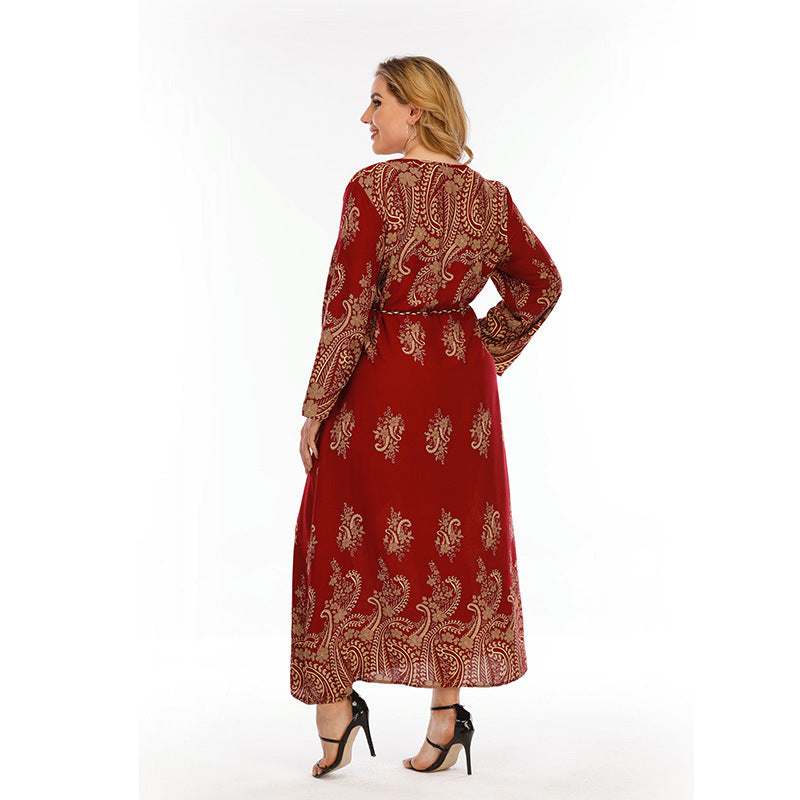 Vintage Abstract Pattern Long Sleeve Ethnic Long Dress