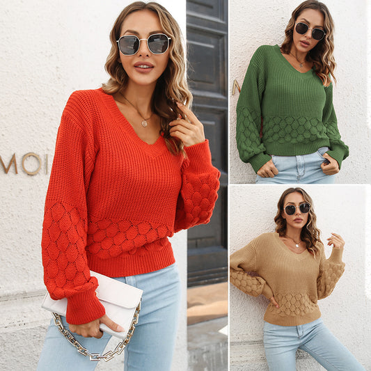 Three-dimensional Feather Women's Loose Lantern Sleeves Knitwear Sweater