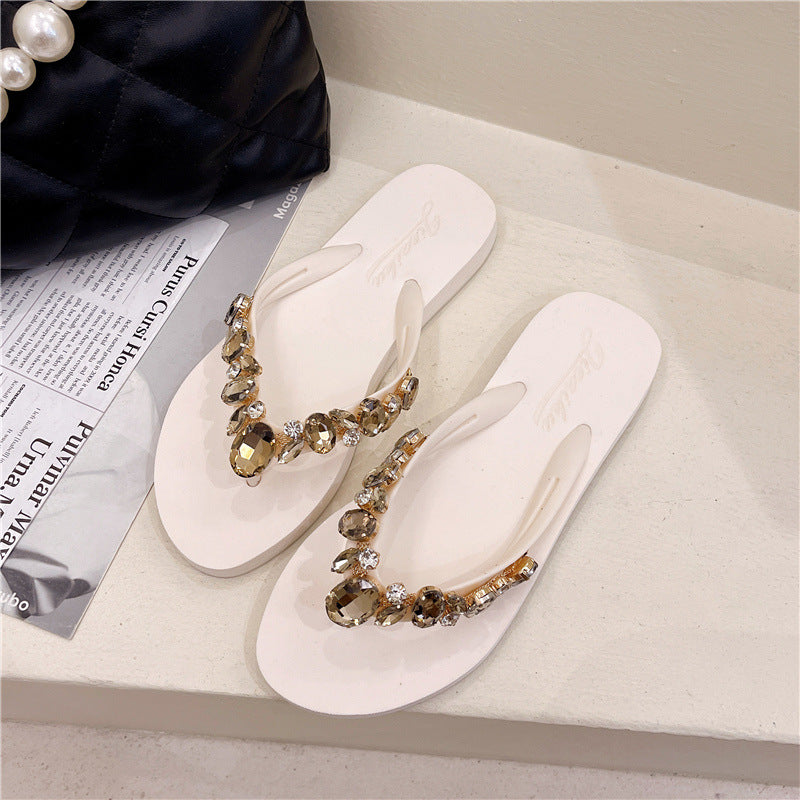 Stained Glass Flat-heeled Rhinestone Slippers