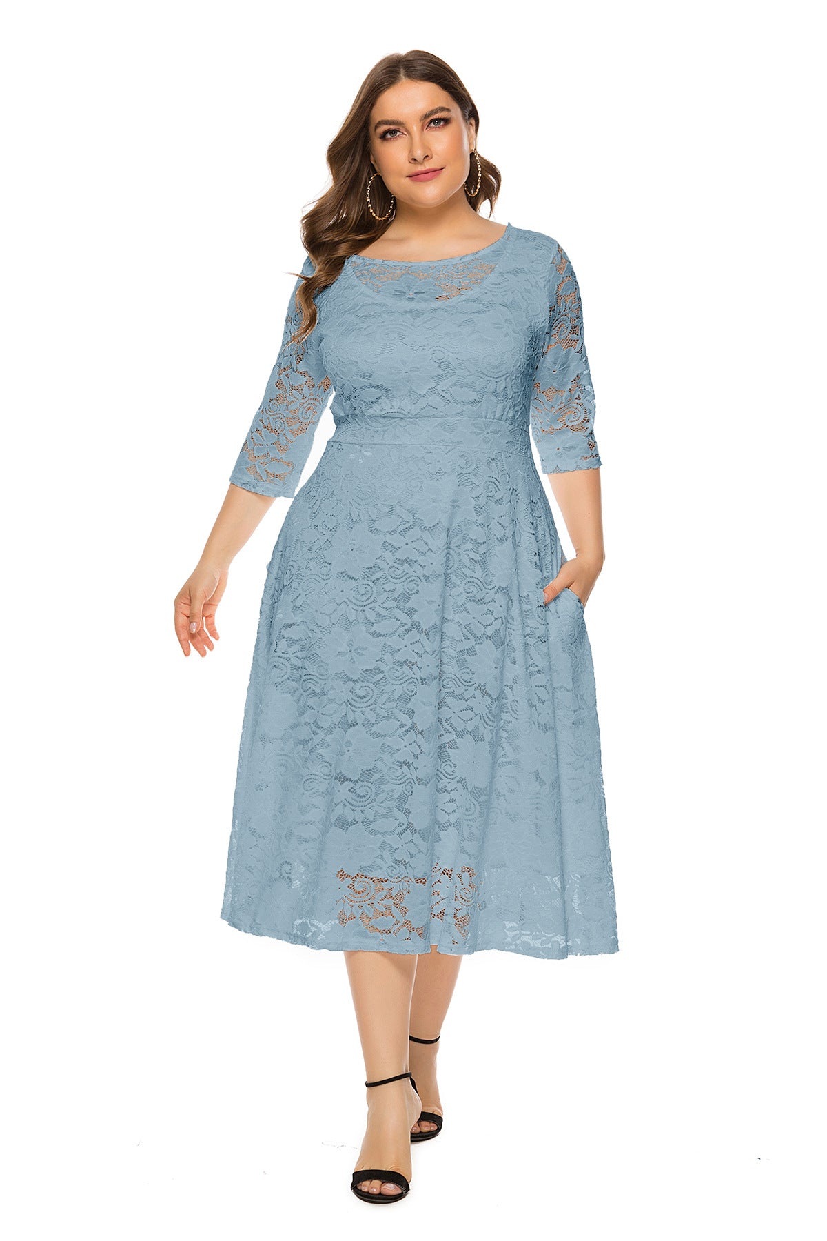 Long Skirt Hollow Lace Plus Size Evening Dress