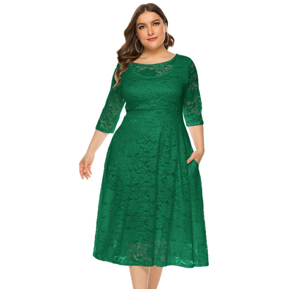 Long Skirt Hollow Lace Plus Size Evening Dress