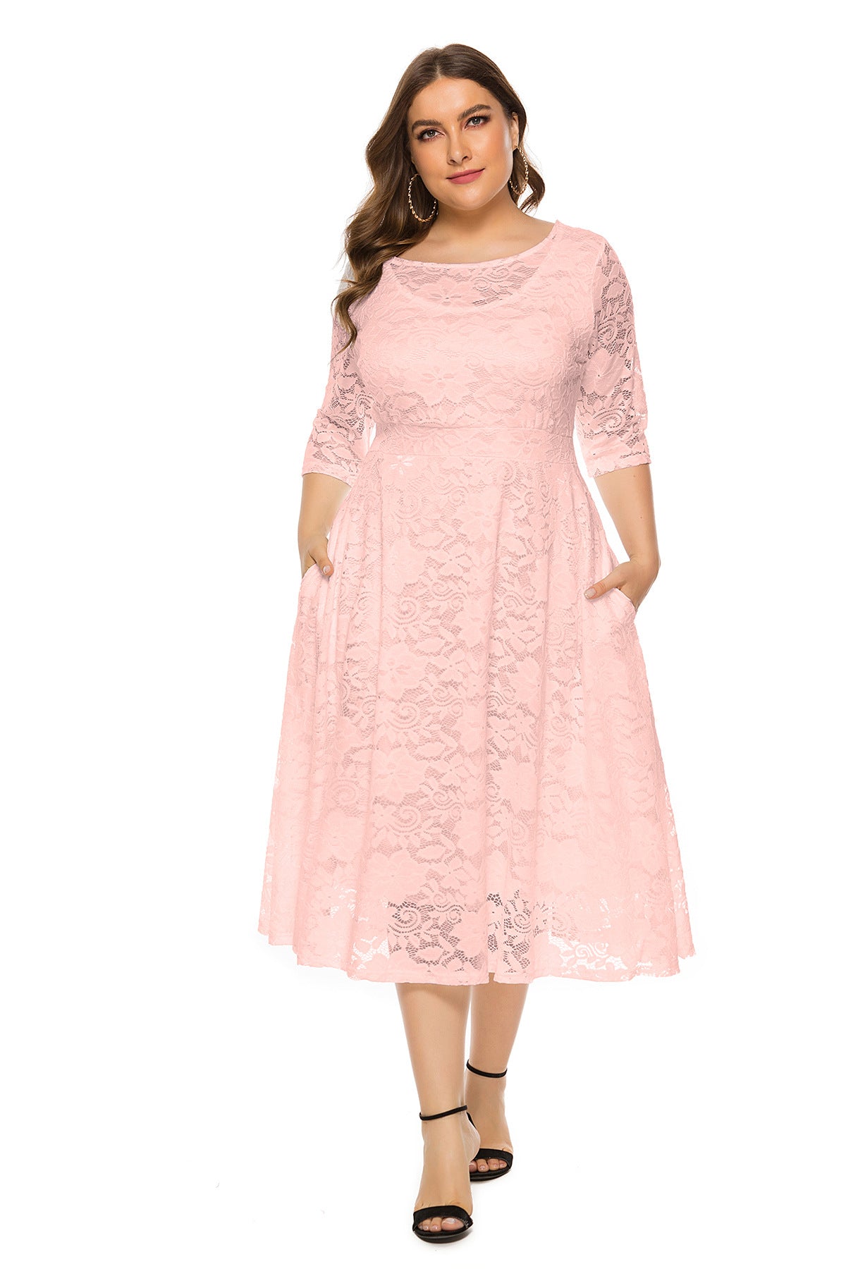 Long Skirt Hollow Lace Plus Size Evening Dress