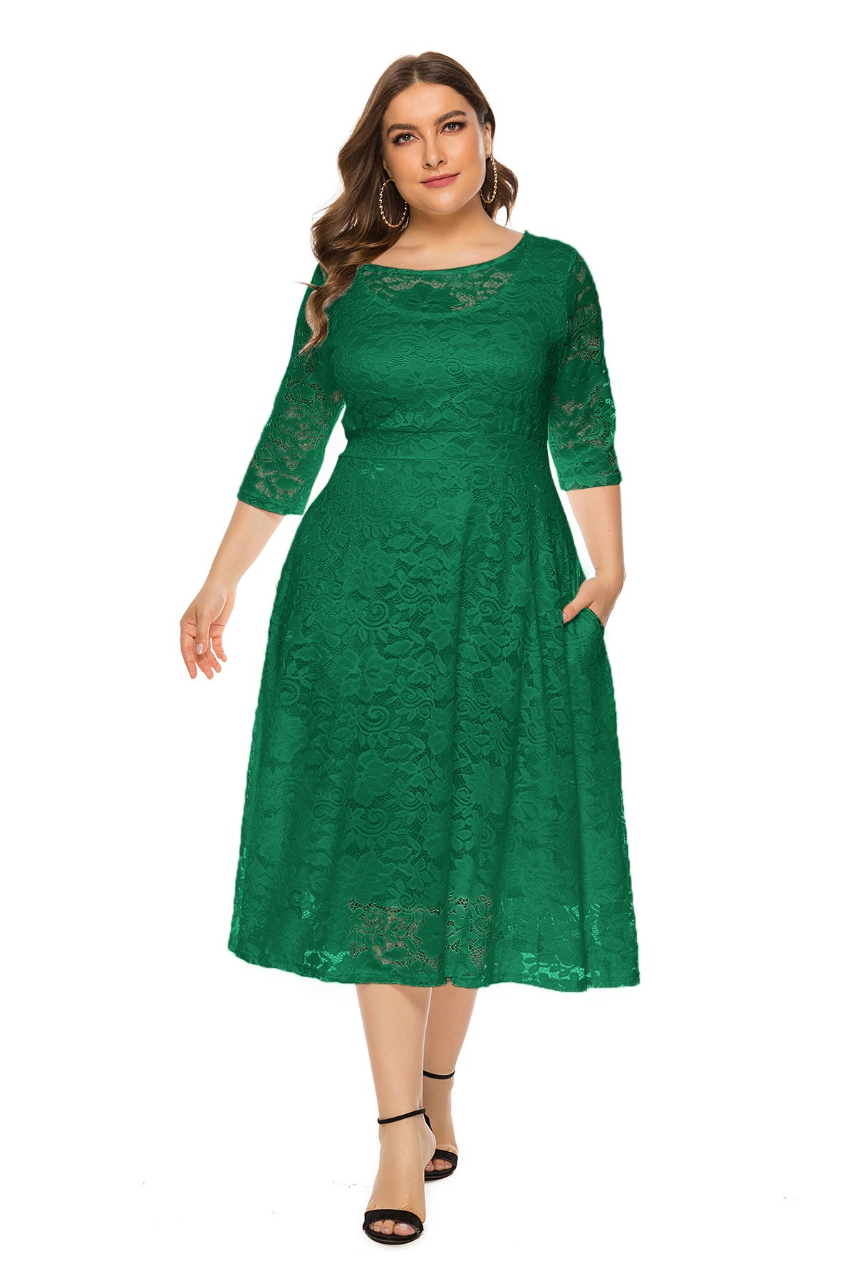 Long Skirt Hollow Lace Plus Size Evening Dress