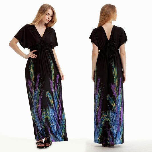 Wild Vacation Beach Print Large Size Long Dress