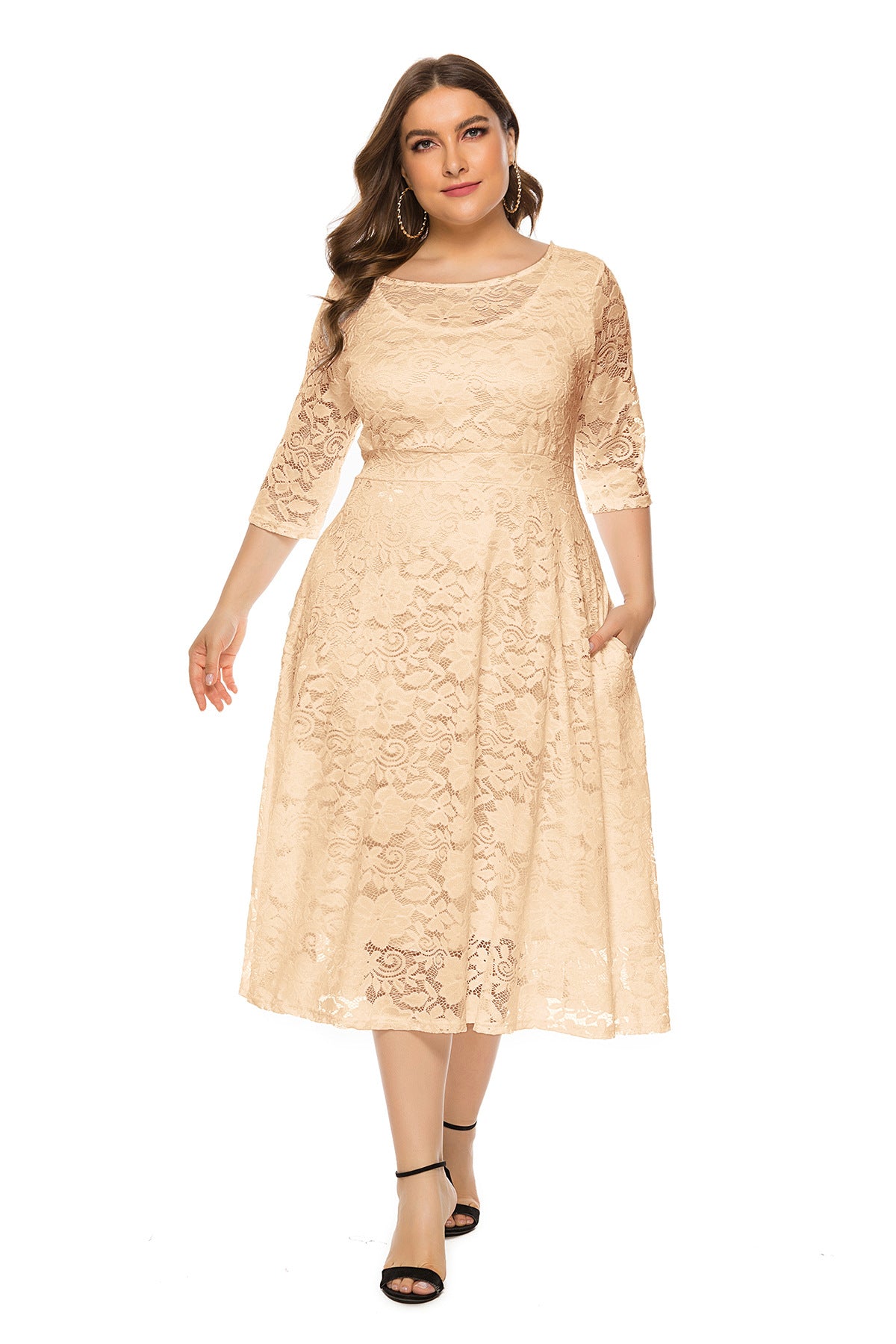 Long Skirt Hollow Lace Plus Size Evening Dress