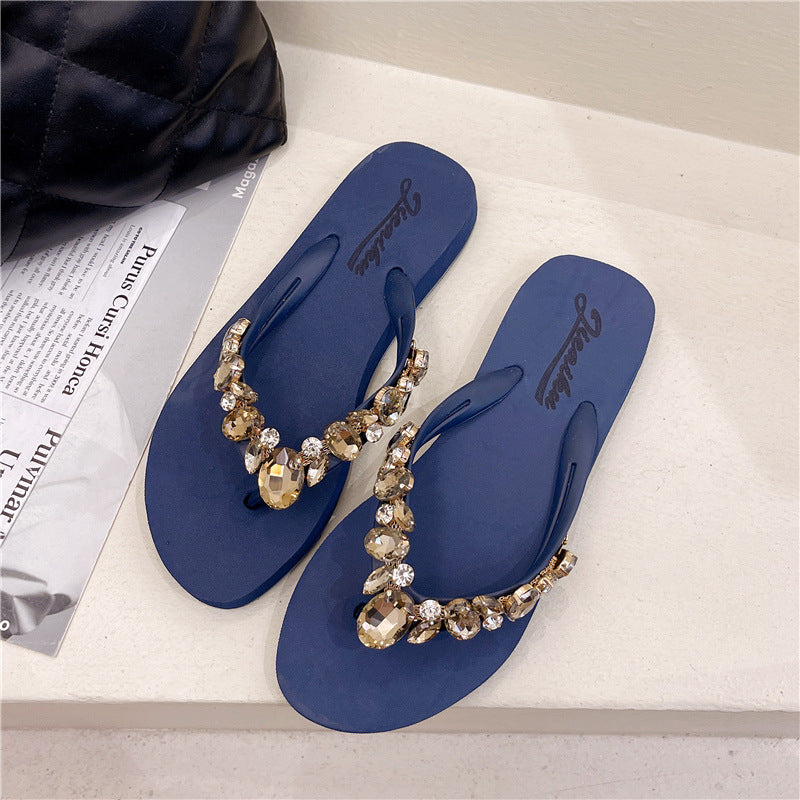 Stained Glass Flat-heeled Rhinestone Slippers