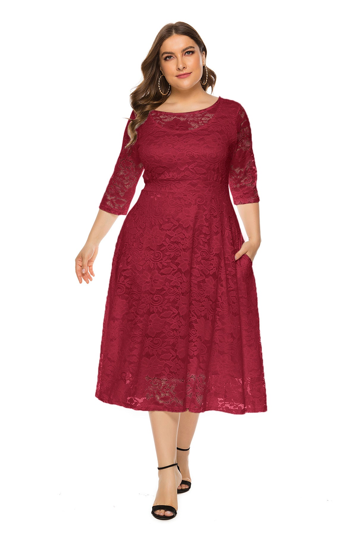 Long Skirt Hollow Lace Plus Size Evening Dress