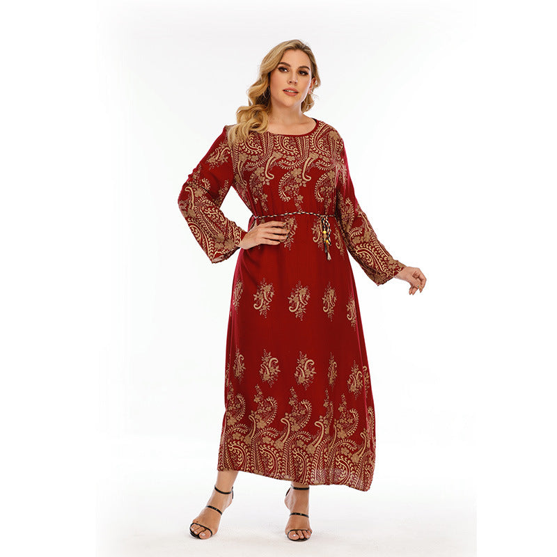 Vintage Abstract Pattern Long Sleeve Ethnic Long Dress