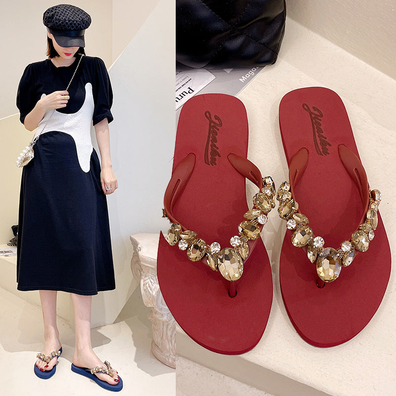 Stained Glass Flat-heeled Rhinestone Slippers