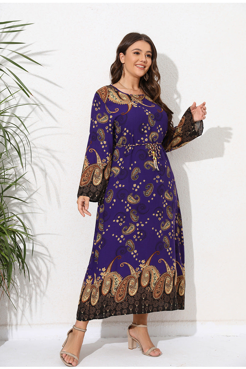 Vintage Abstract Pattern Long Sleeve Ethnic Long Dress