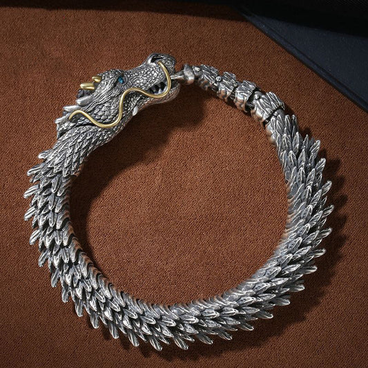 Handmade Vintage Silver dragon Bracelet Male Gift