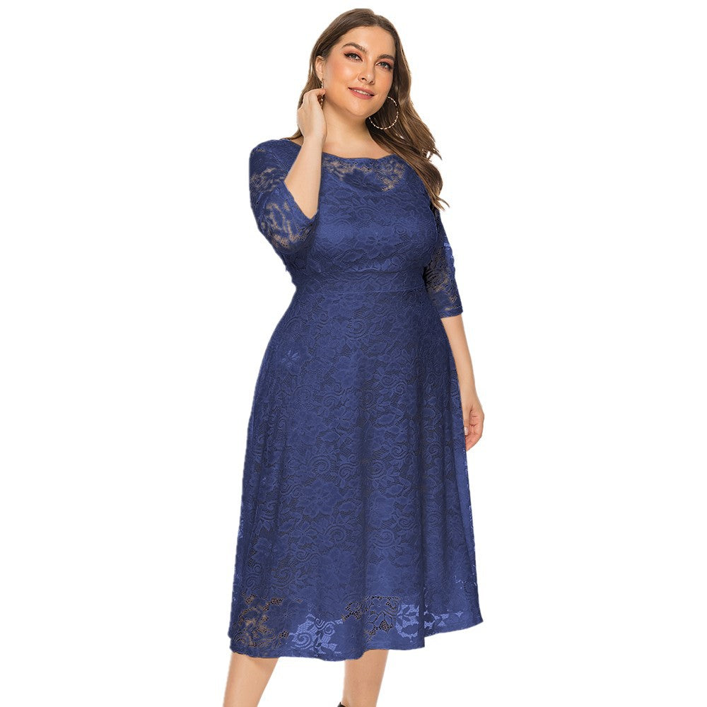 Long Skirt Hollow Lace Plus Size Evening Dress