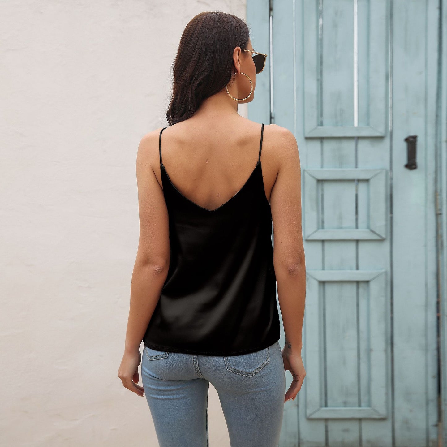 Satin V-neck Open Back Top Vest