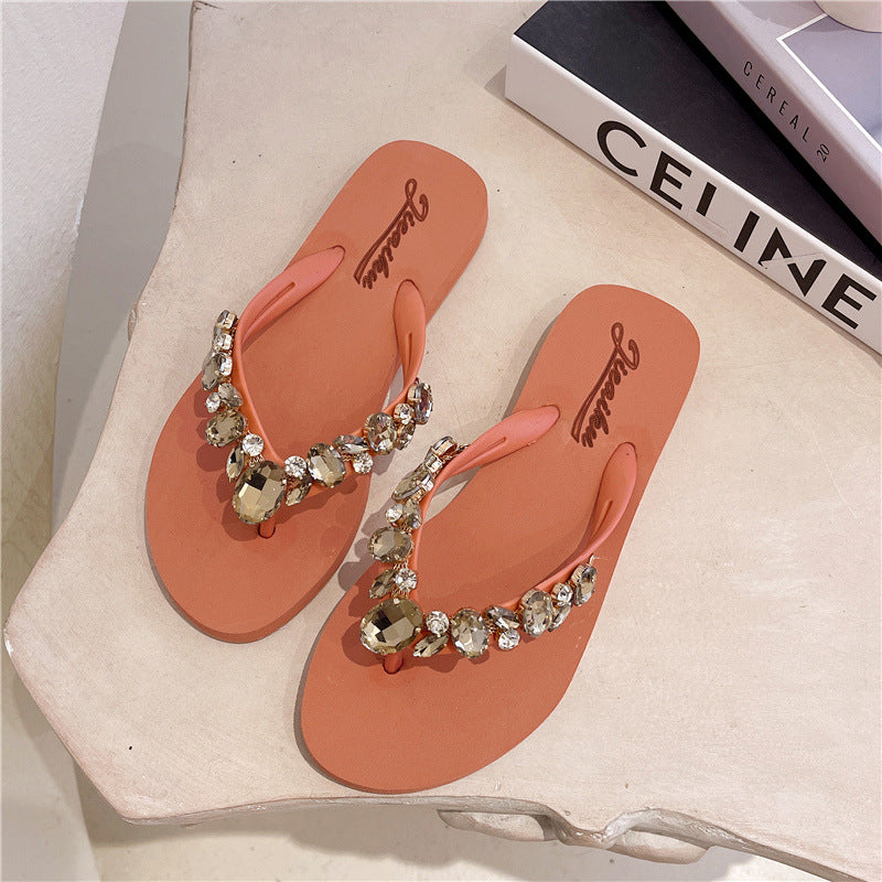 Stained Glass Flat-heeled Rhinestone Slippers