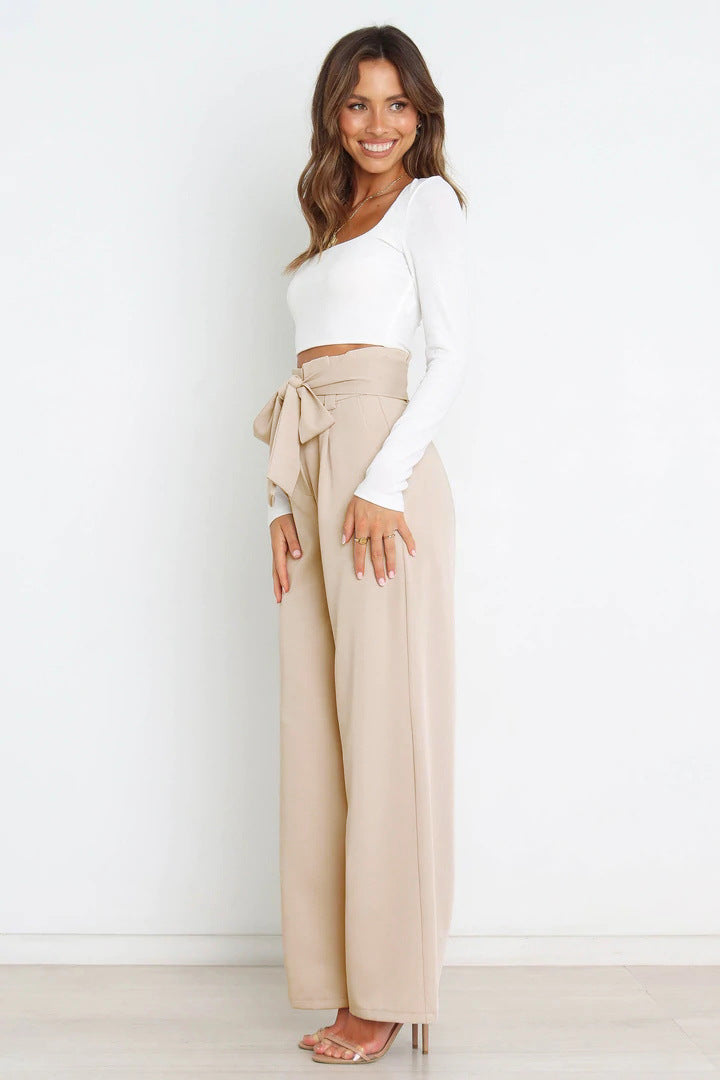 Casual Wide-leg Trousers with Belt Pants