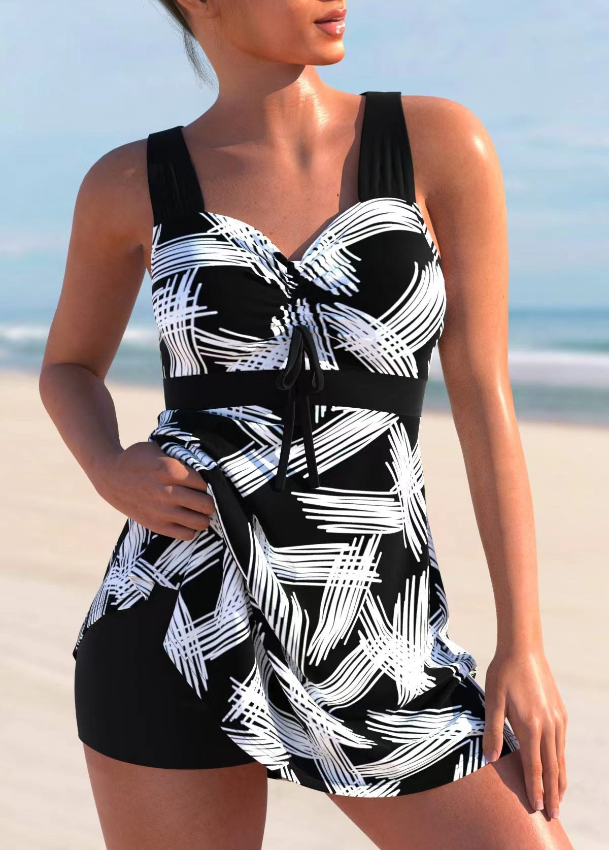 Printing Contrast Color One Piece Swimwear