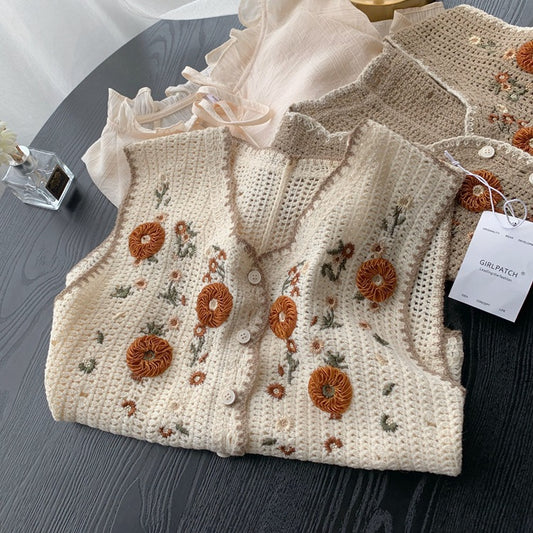 Slim Spring Summer Jacquard Three-dimensional Handmade Crochet Vest