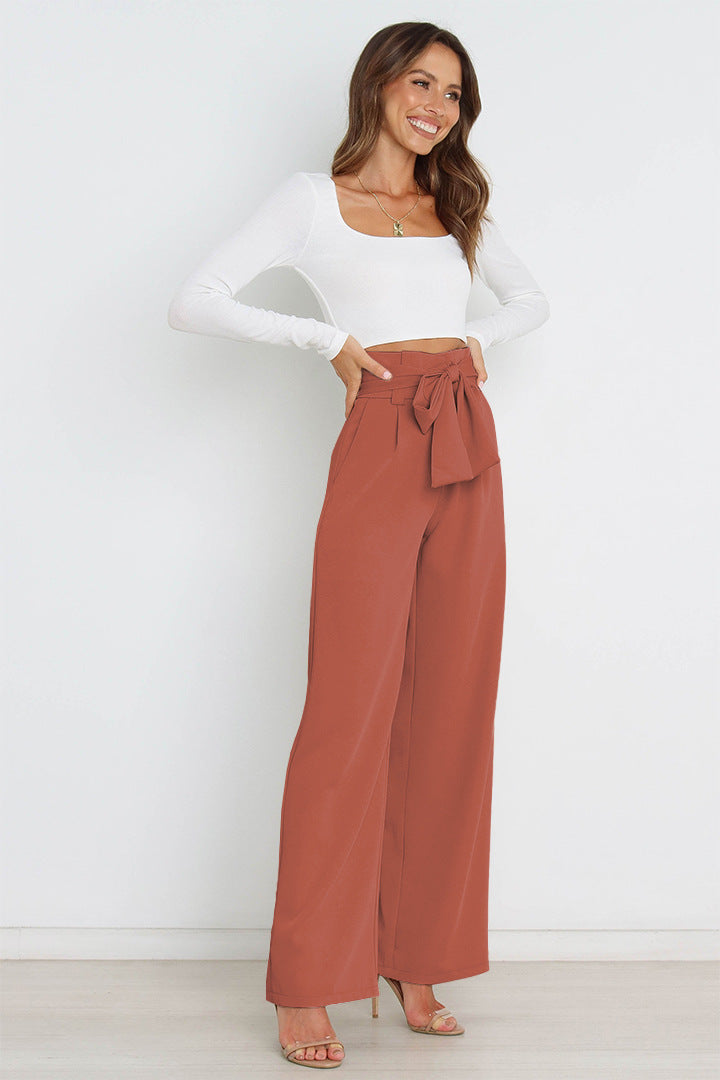 Casual Wide-leg Trousers with Belt Pants