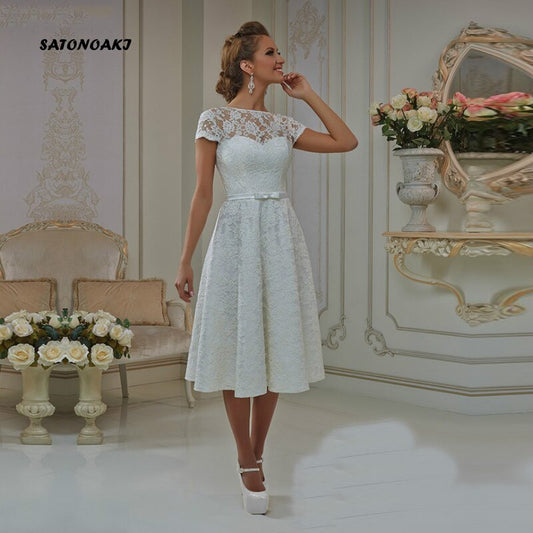 Vestidos De Novia Simple Lace Short Wedding Dress