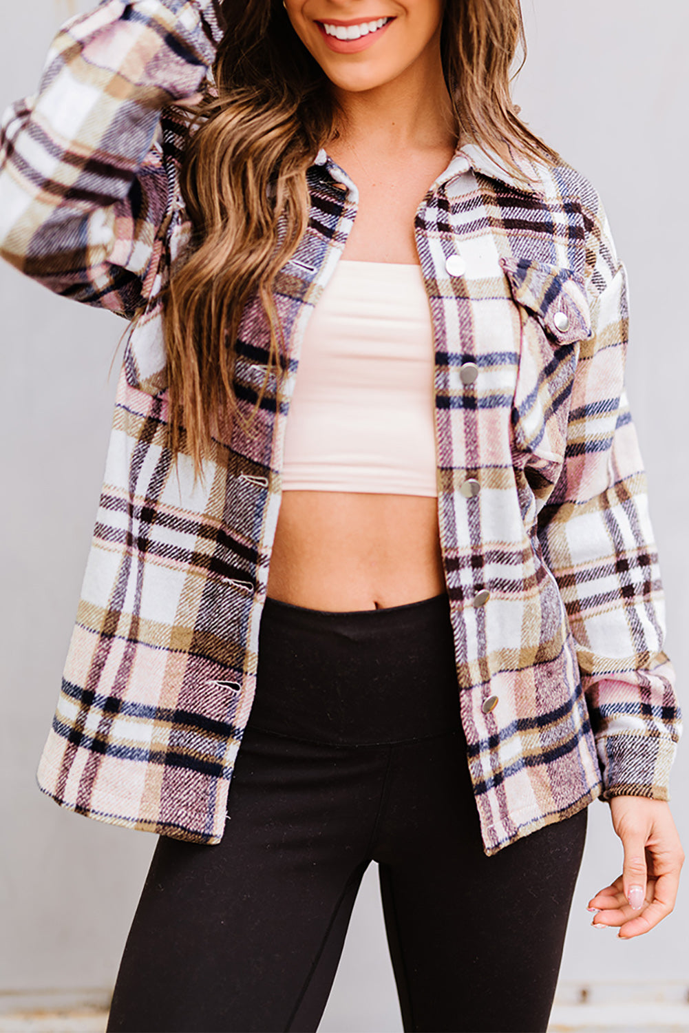 Geometric Plaid Print Pocketed Shirt