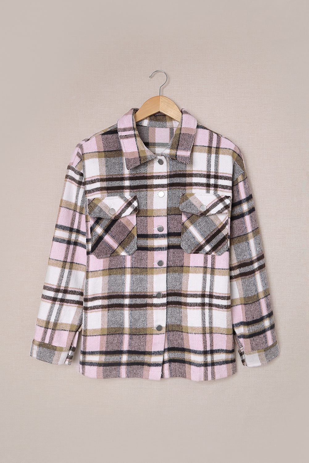 Geometric Plaid Print Pocketed Shirt